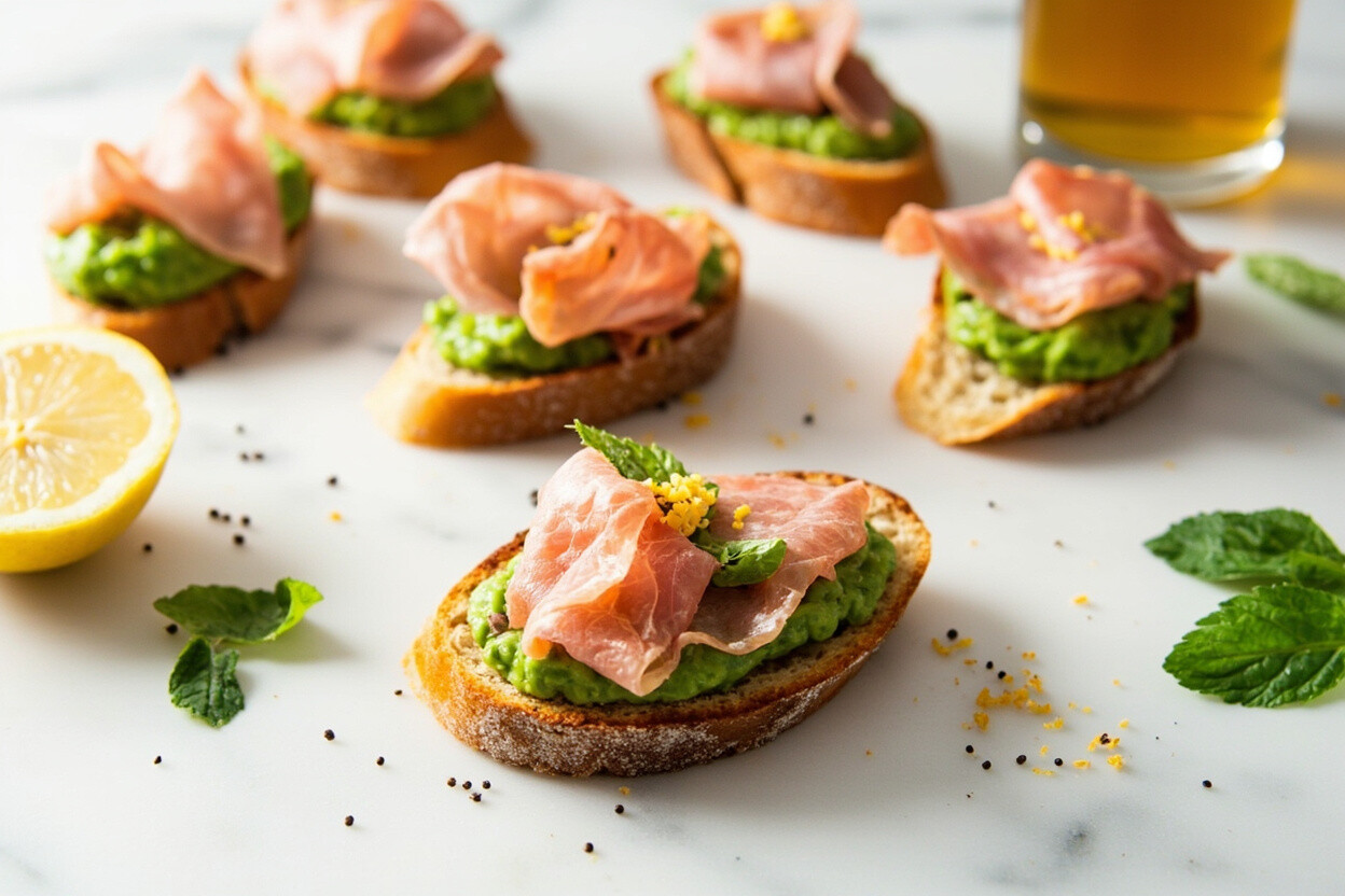 Pea & Prosciutto Crostini